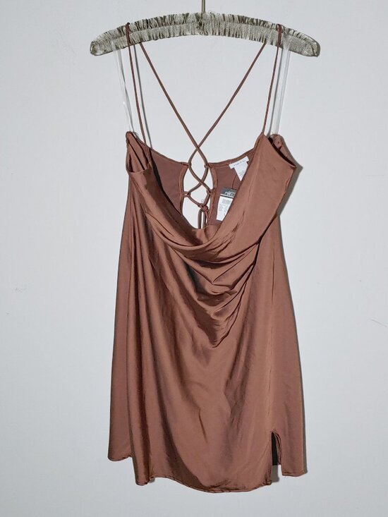Rue21 Dresses & Skirts - Rue21 Brown Satin Cowl Neck Slip Cocktail Mini Dress Size L